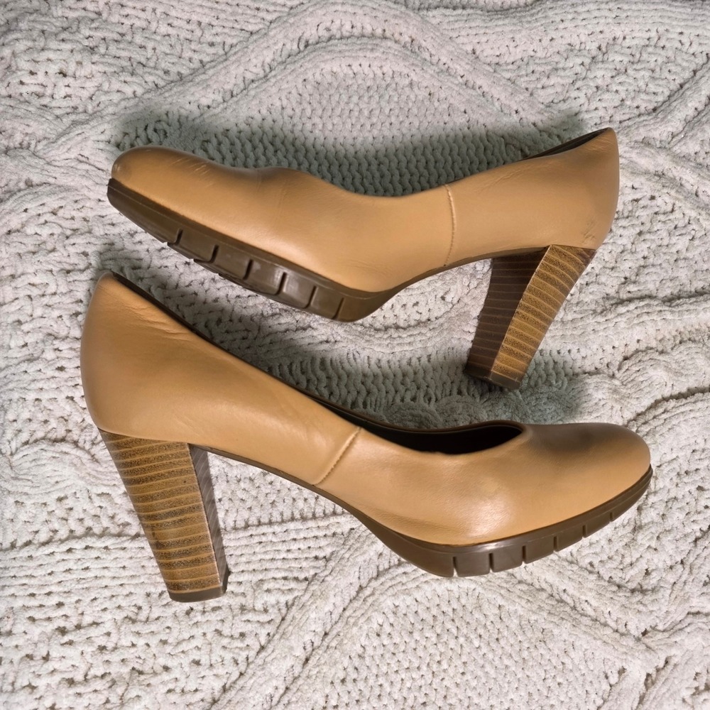 Wonders Lucy Platform Pumps Sand Tan Leather Stacked Heel Womens 36 5 -6